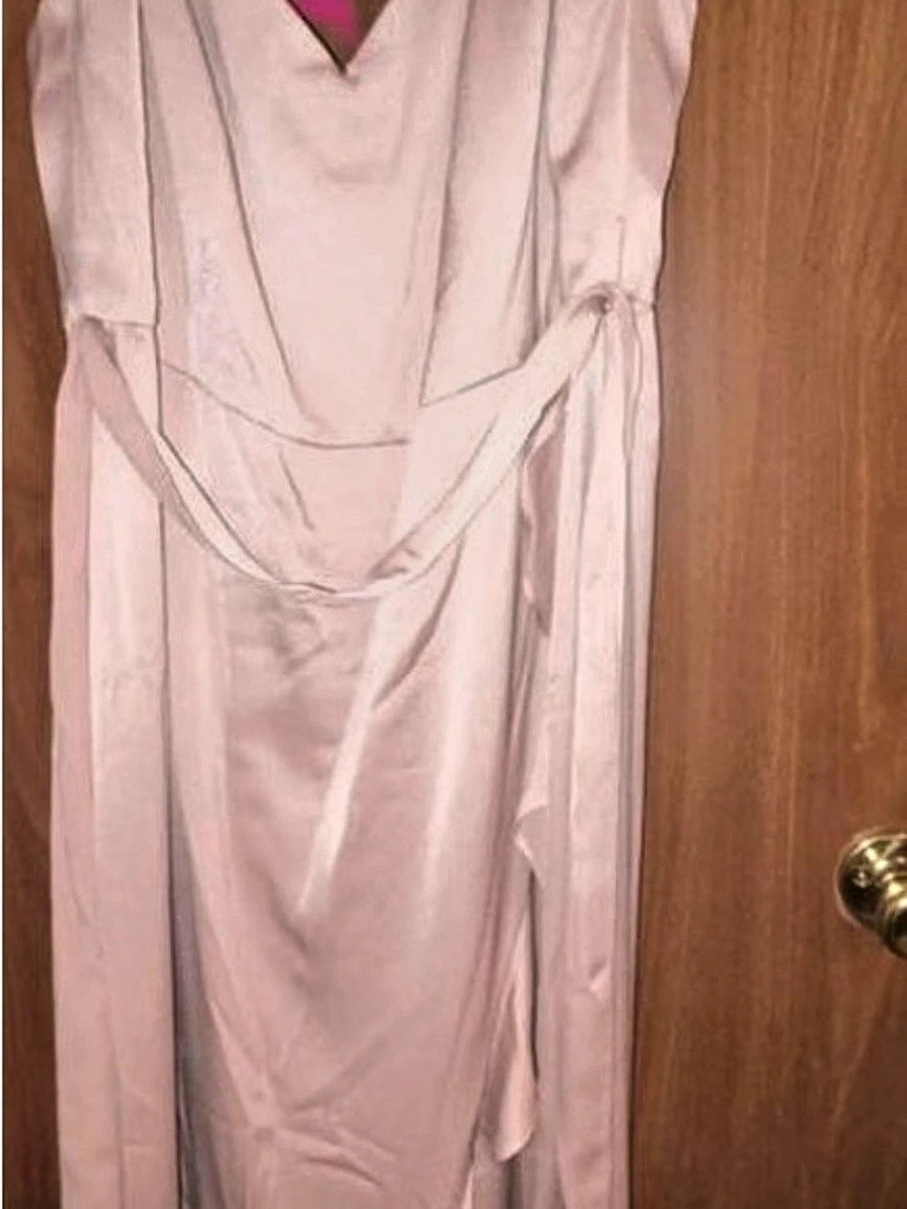 David's Bridal Crepe-Back Satin Spaghetti Strap Ruffle Maxi Dress